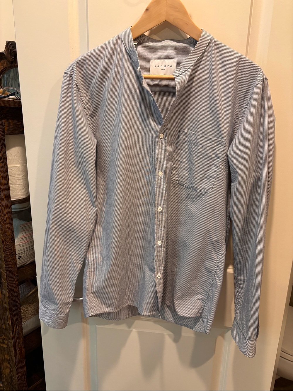 Sandro Light Blue Band-Collar Button Down Shirt